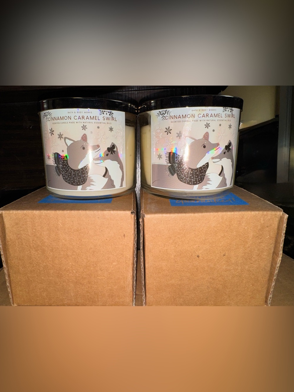 2pc Bath & Body Works Cinnamon Carmel Swirl 3 Wick Scented Candles
